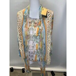 NEW Alberto Makali Womens XL Overlay Attached Cardigan Floral Top Scarf High Low